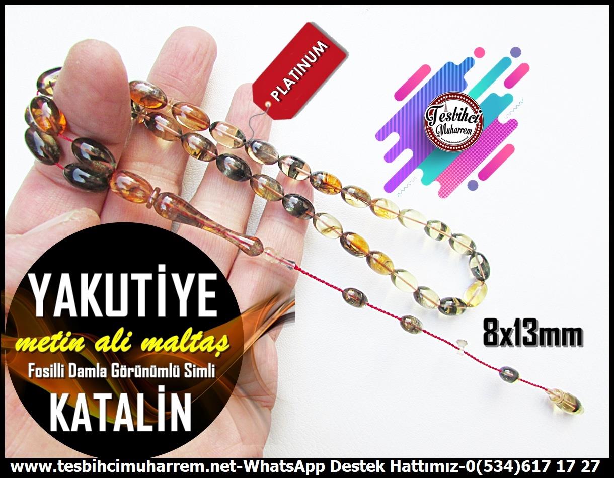 Katalin Ve Bağa TesbihlerTM13637Metin Ali Maltaş Usta Tornası | Fosilli Damla Görünümlü Katalin Tespih, Simli Tasarım, 