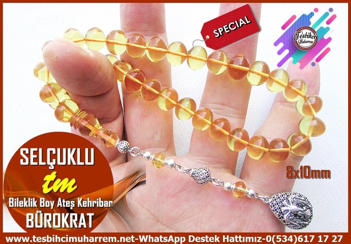 Sarı Ton TesbihlerTM14006Muharrem Karaoğlu Usta Dizayn | Ateş Kehribar Bürokrat Tespih, Bilek Boy, Turuncu Renk, 