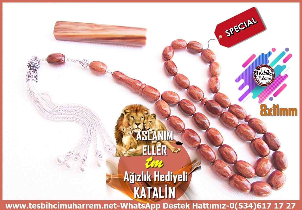 Katalin Ve Bağa TesbihlerTM13988Muharrem Karaoğlu Usta Dizayn Katalin Tesbih – Damarlı Kahve Renk, Gümüş Püsküllü, Ağızlık Hediyeli “Aslanım Eller” İsimli Özel TespihTespih Katalin I Gümüş Püsküllü Ağızlık Hediyeli Aslanım Eller Tesbih