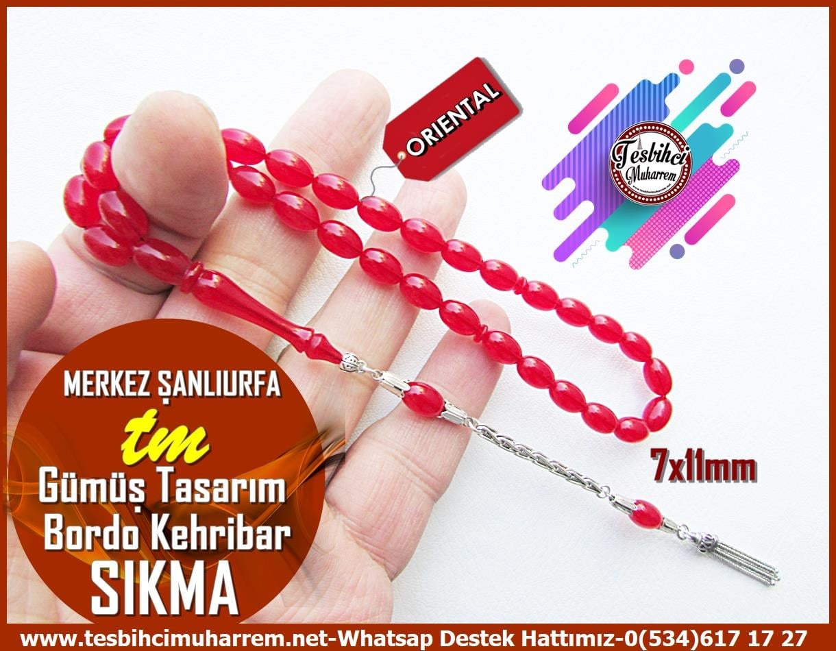 Bordo Kehribar TesbihlerTM13497Muharrem Karaoğlu Usta Dizayn Tespih | Bordo Sıkma Kehribar, Beyzi Model, Gümüş Püsküllü 