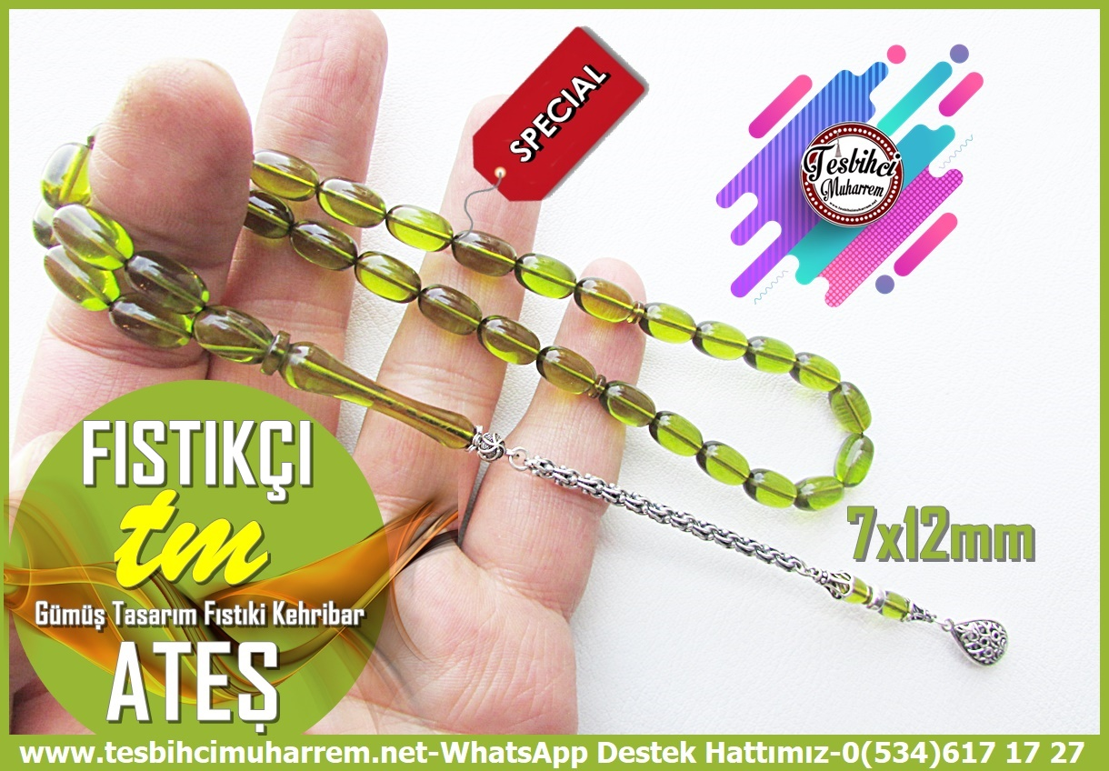 Yeşil Ton TesbihlerTM14158Muharrem Karaoğlu Usta Dizayn Tespih | Tespih Ateş Kehribar I Badem Model Gümüş Püskül Yeşil Fıstıkçı TesbihTespih Ateş Kehribar  I Badem Model Gümüş Püskül Yeşil Fıstıkçı Tesbih