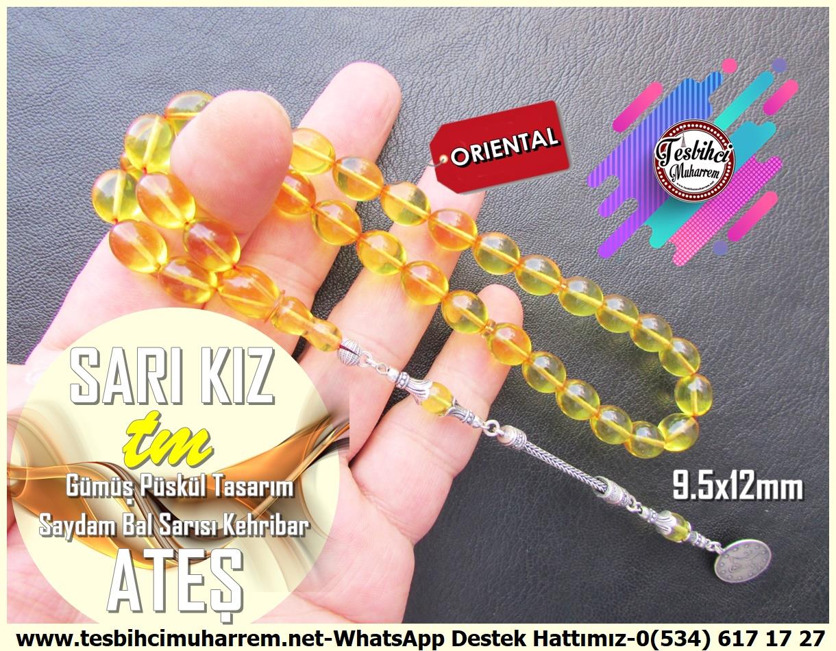 Sarı Ton TesbihlerTM13384Muharrem Karaoğlu Usta El İşçiliği Tespih | Ateş Kehribar, Saydam Bal Sarısı, Gümüş Püsküllü 