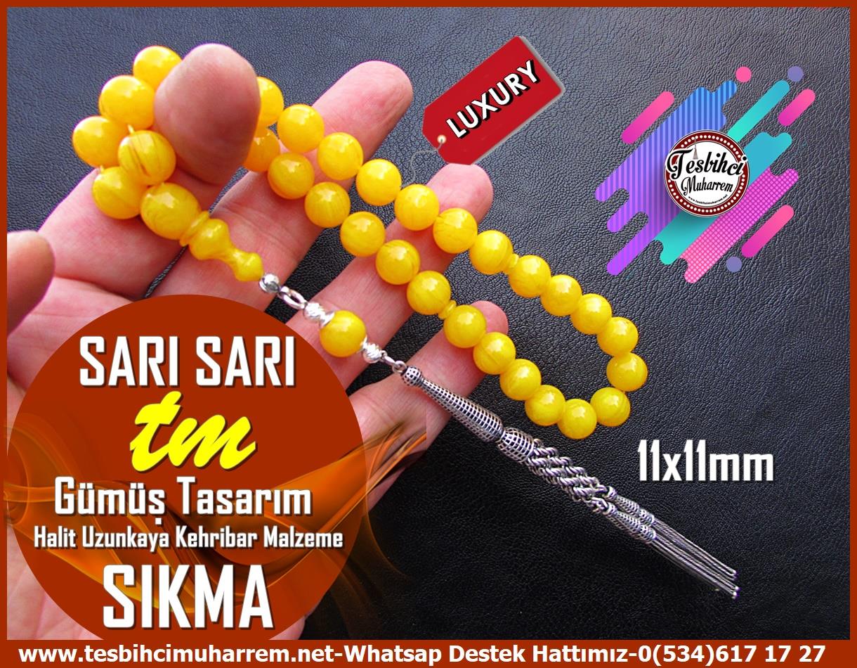 Hareli Damarlı Sarı Kehribar TesbihlerTM13443Muharrem Karaoğlu Usta El İşçiliği Tespih | Sarı Damarlı Sıkma Kehribar, Halit Uzunkaya Malzeme, Küre Kesim, Gümüş Püsküllü 
