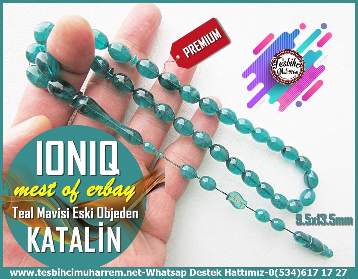 Katalin Ve Bağa TesbihlerTM13424Mustafa Erbay Usta El İşçiliği Tespih | Teal Mavi Katalin, Eski Lüks Damarlı, Beyzi Kesim, Premium 