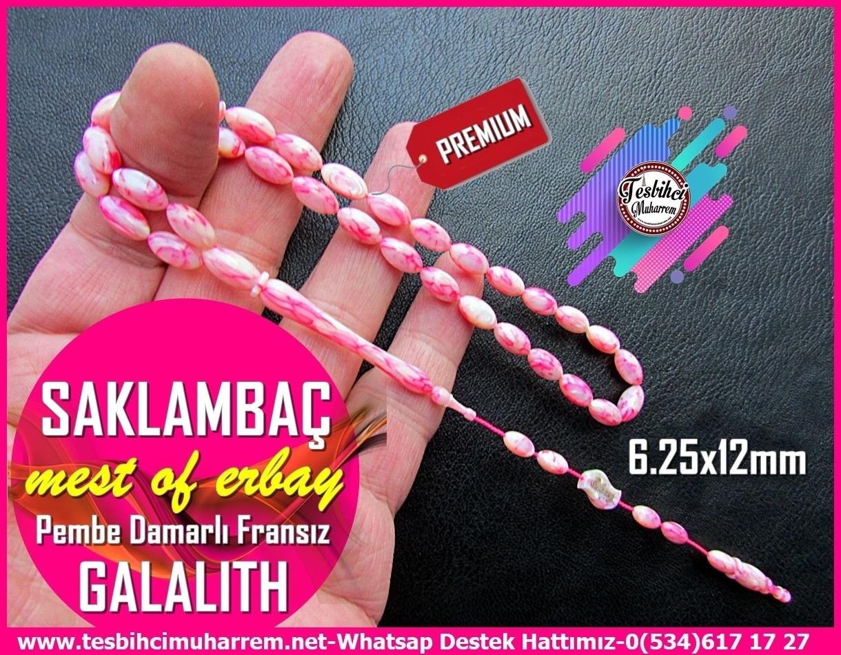 Galanit TesbihTM13465Mustafa Erbay Usta El İşçilikli Tespih | Pembe Galalith, Beyzi Kesim, Özel Çalışma 