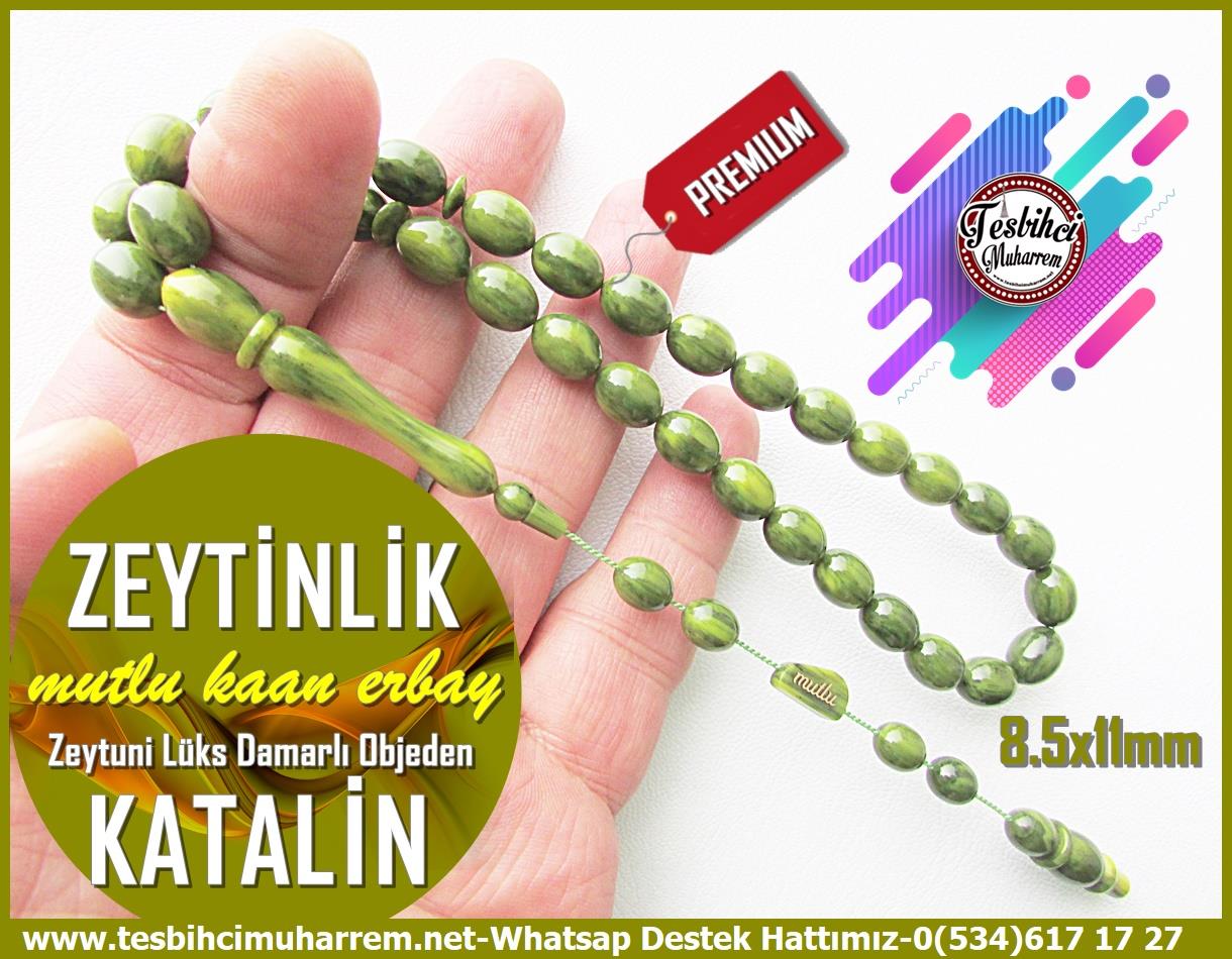 Katalin Ve Bağa TesbihlerTM13425Mutlu Kaan Erbay Usta El İşçiliği Tespih | Zeytuni Renk Katalin, Lüks Damarlı Yeşil, Beyzi Kesim 