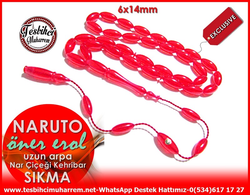 Nar Çiçeği Ton Uzun Arpa Sıkma Kehribar Tesbih Naruto