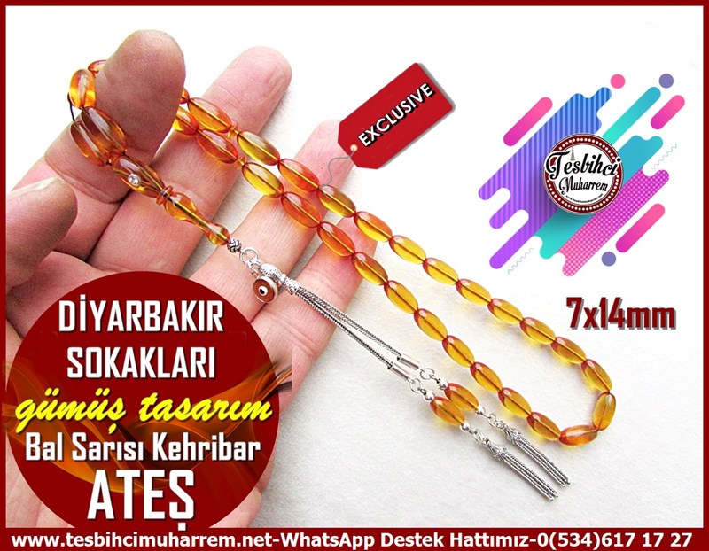 Sarı Ton TesbihlerTM12078Nazar Boncuklu Badem Gümüş Püsküllü Bal Sarısı Ateş Kehribar Tesbih Diyarbakır Sokakları Nazar Boncuklu Badem Gümüş Püsküllü Bal Sarısı Ateş Kehribar Tesbih Diyarbakır Sokakları 