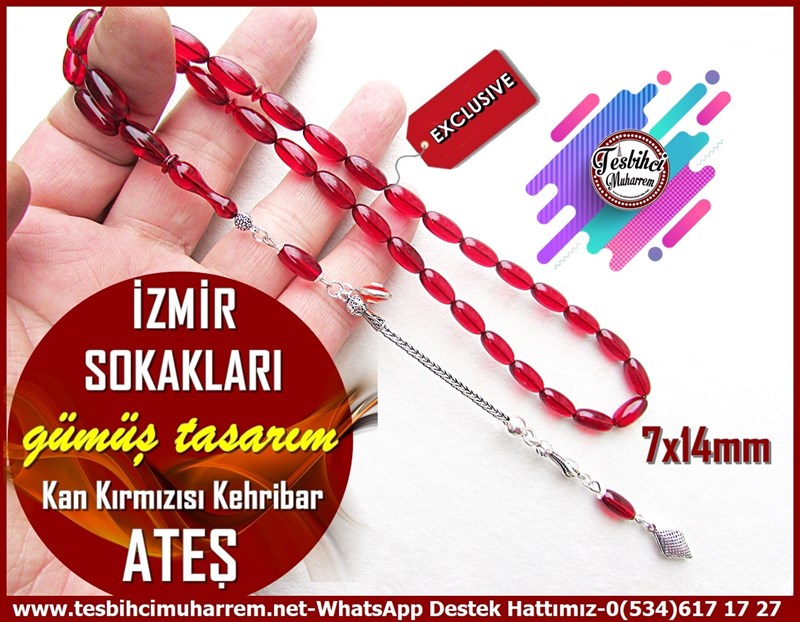 Ateş Kırmızı Ton TesbihlerTM12079Nazar Boncuklu Badem Gümüş Püsküllü Kan Kırmızısı Ateş Kehribar Tesbih İzmir SokaklarıNazar Boncuklu Badem Gümüş Püsküllü Kan Kırmızısı Ateş Kehribar Tesbih İzmir Sokakları