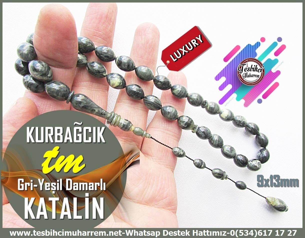 Katalin Ve Bağa TesbihlerTM13596Önder Yemlihanoğlu Usta Tornası Tespih | Katalin, Beyzi Model, Gri Yeşil Damarlı, 