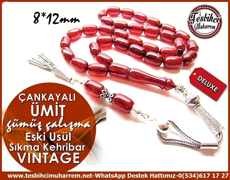 Orjinal Gümüş Çalışma Eski Usül Damarlı Kahve Vintage Sıkma Kehribar Tesbih Çankayalı Ümit