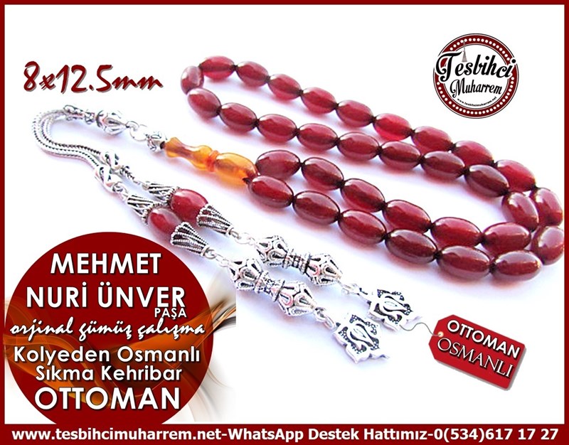 Orjinal Gümüş Çalışma Kolyeden Osmanlı Sıkma Kehribar Tesbih Mehmet Nuri Ünver