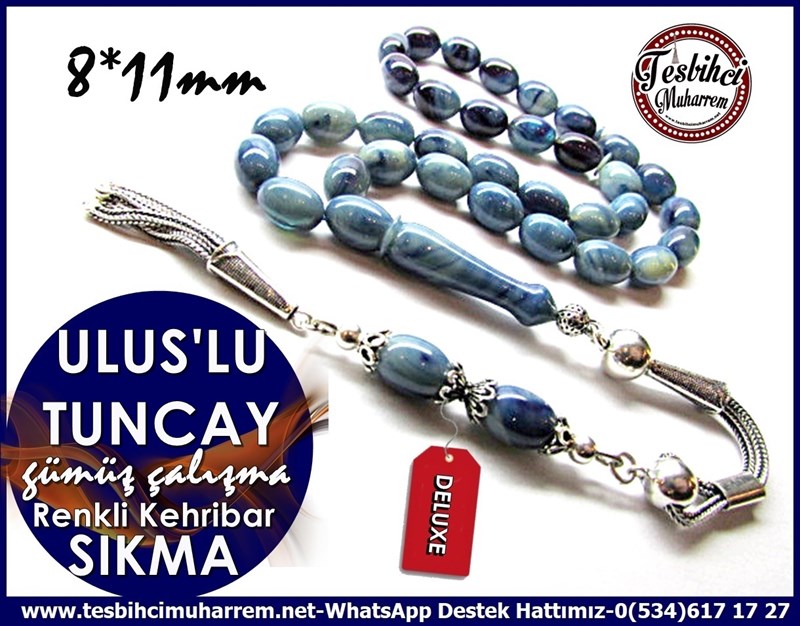 Orjinal Gümüş Çalışma Renkli Sıkma Kehribar Tesbih Ulus'lu Tuncay