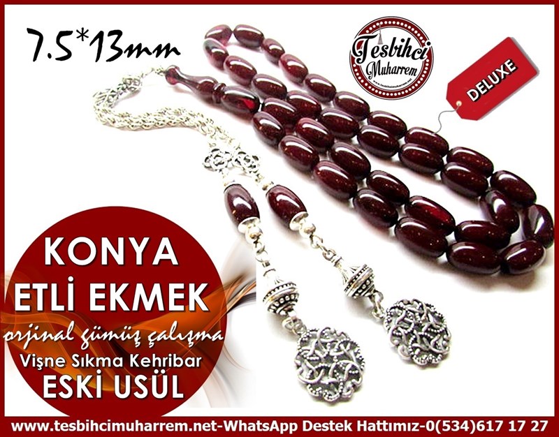 Orjinal Gümüş Çalışma Vişne Eski Usül Sıkma Kehribar Tesbih Konya Etli Ekmek