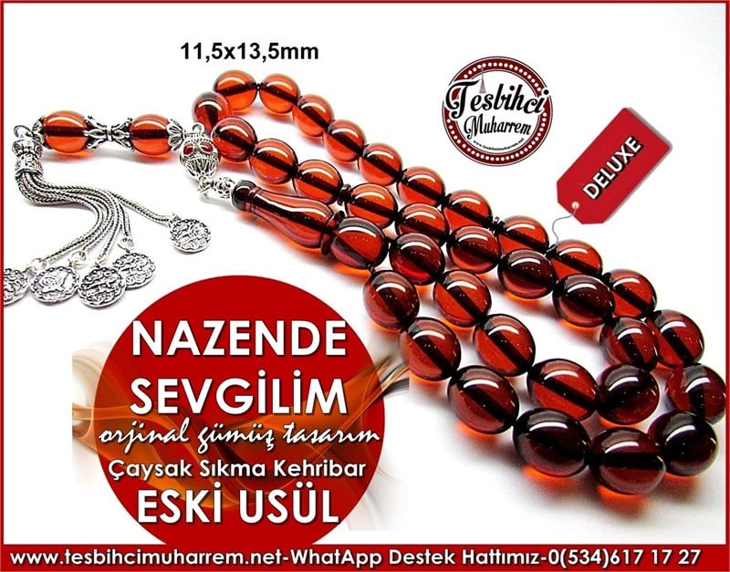 Orjinal Gümüş Eski Usül Sıkma Kehribar Tesbih Nazende Sevgilim 