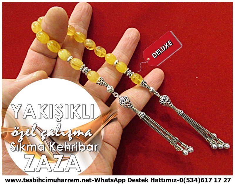 Orjinal Gümüş Püskül Çalışma Sıkma Kehribar Zaza Tesbih Yakışıklı 