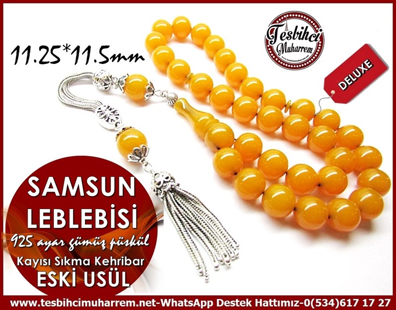 Orjinal Gümüş Püskül Eski Usül Sıkma Kehribar Tesbih Samsun Leblebisi