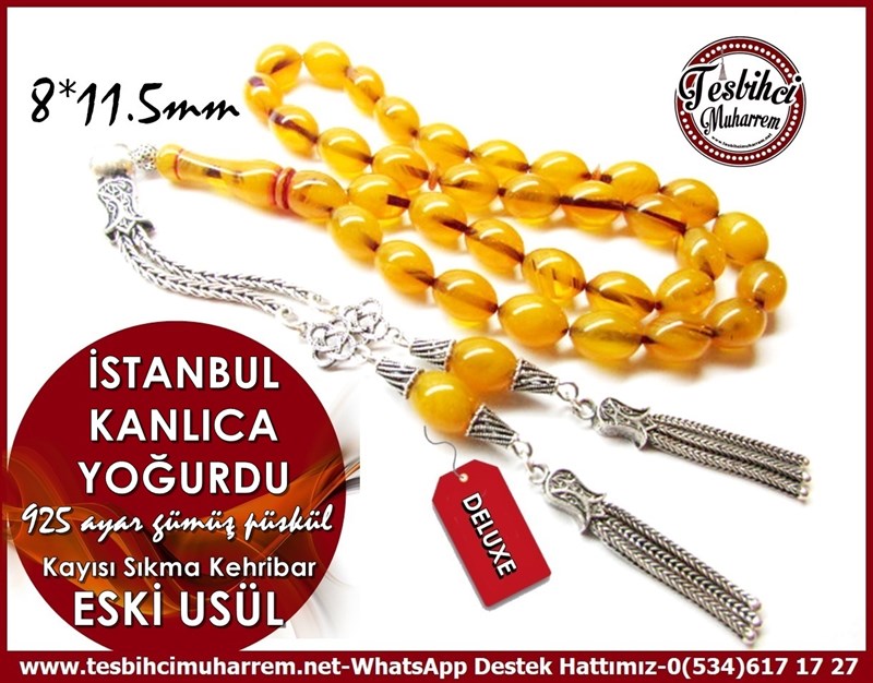 Orjinal Gümüş Püskül Eski Usül Sıkma Kehribar Tesbih İstanbul Kanlıca Yoğurdu