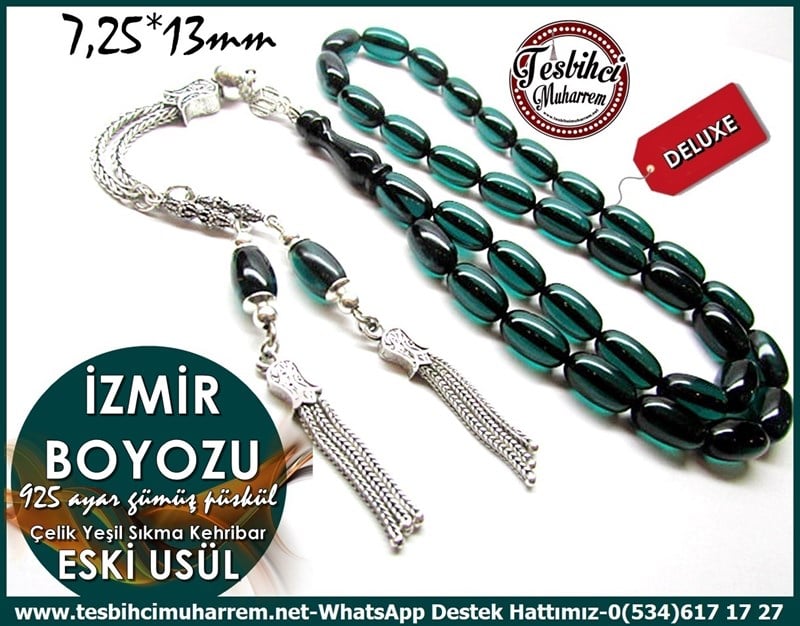 Orjinal Gümüş Püskül Eski Usül Sıkma Kehribar Tesbih İzmir Boyozu