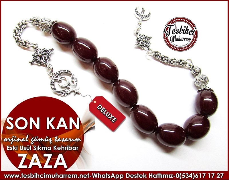 Orjinal Gümüş Püskül Kehribar Tasarım Zaza Sallama Tesbih Son Kan