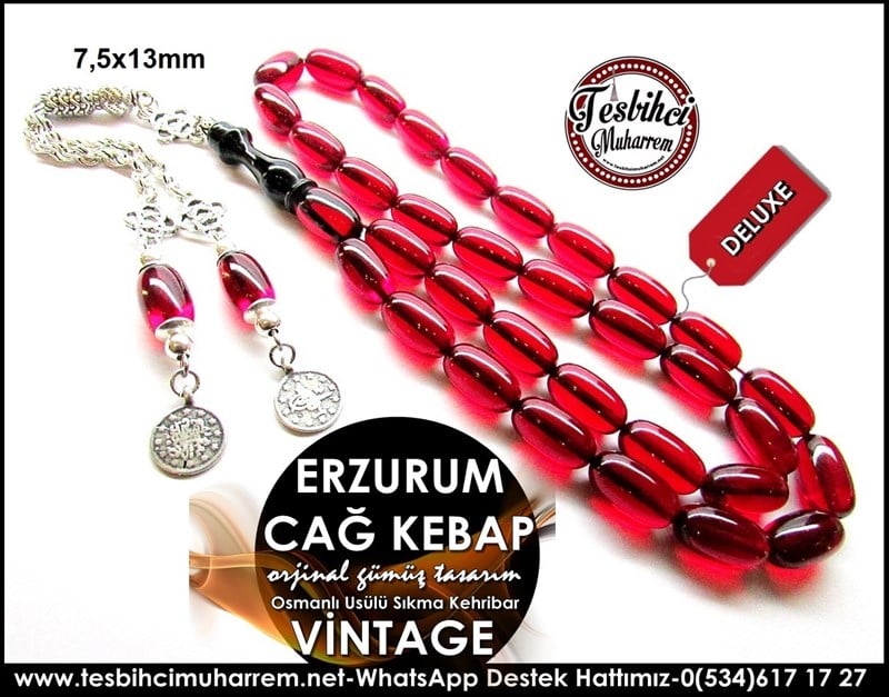 Orjinal Gümüş Püskül Osmanlı Usülü Vintage Sıkma Kehribar Tesbih Erzurum Cağ Kebap