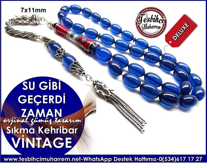 Orjinal Gümüş Püskül Vintage Sanatı Sıkma Kehribar Tesbih Su Gibi Geçerdi Zaman