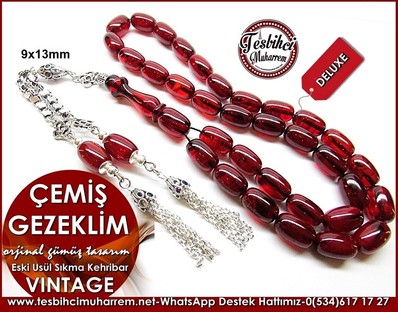 Orjinal Gümüş Püskül Vintage Sıkma Kehribar Tesbih Çemişgezeklim