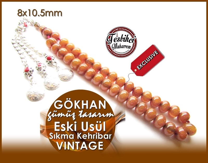 Orjinal Gümüş Püsküllü Bileklik Vintage Sıkma Kehribar Tesbih Gökhan