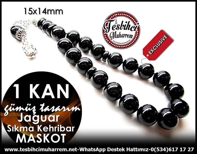 Orjinal Gümüş Püsküllü Maskot Jaguar Sıkma Kehribar Tesbih 1 Kan