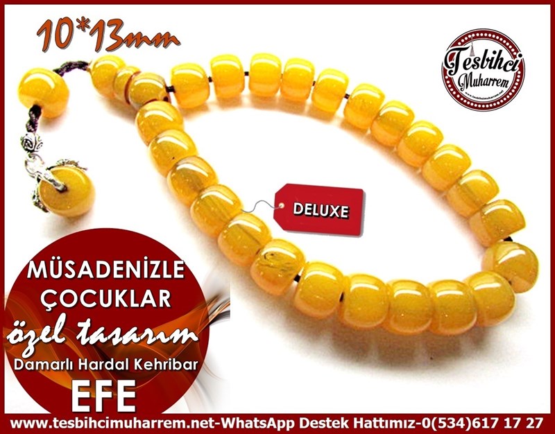 Orjinal Gümüş Tarz Vintage Sarı Efe Maskot Sıkma Kehribar Tesbih Müsadenizle Çocuklar