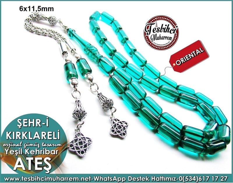 Orjinal Gümüş Tasarım Ateş Kehribar Tesbih Şehr-i Kırklareli