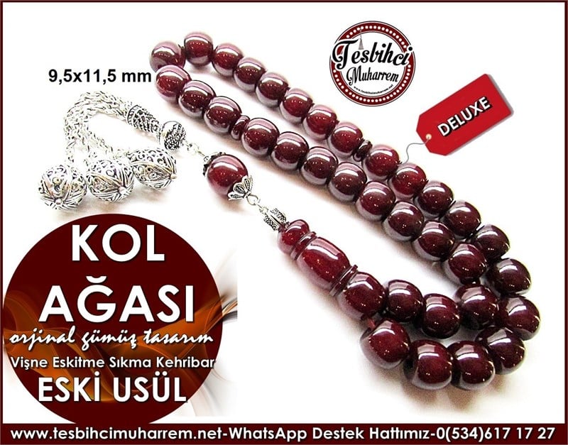 Orjinal Gümüş Tasarım Eski Usül Sıkma Kehribar Tesbih Kol Ağası 