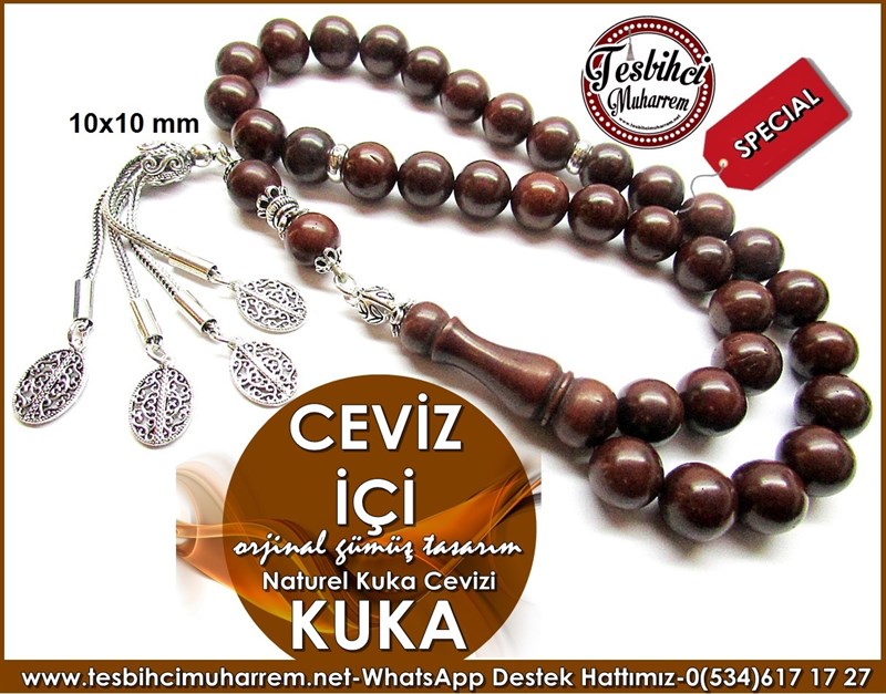 Orjinal Gümüş Tasarım Günlük Çekim Yuvarlak Kuka Tesbih Ceviz İçi
