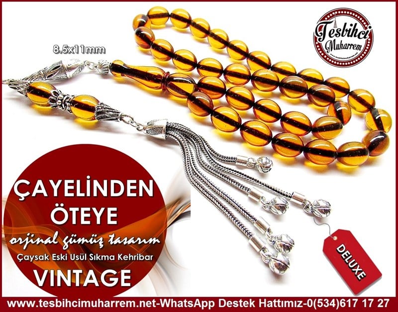 Orjinal Gümüş Tasarım Vintage Çaysak Eski Usül Sıkma Kehribar Tesbih Çayelinden Öteye