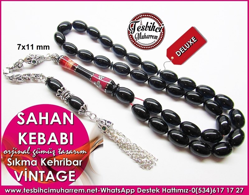 Orjinal Gümüş Tasarım Vintage Sıkma Kehribar Tesbih Sahan Kebabı 