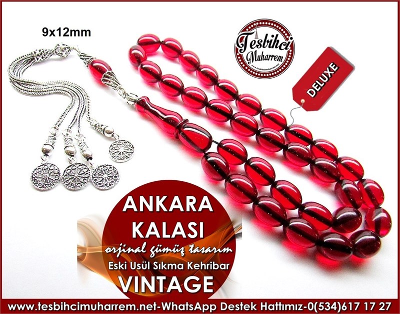 Orjinal Gümüş Tasarım Vintage Sıkma Kehribar Tesbih Ankara Kalası