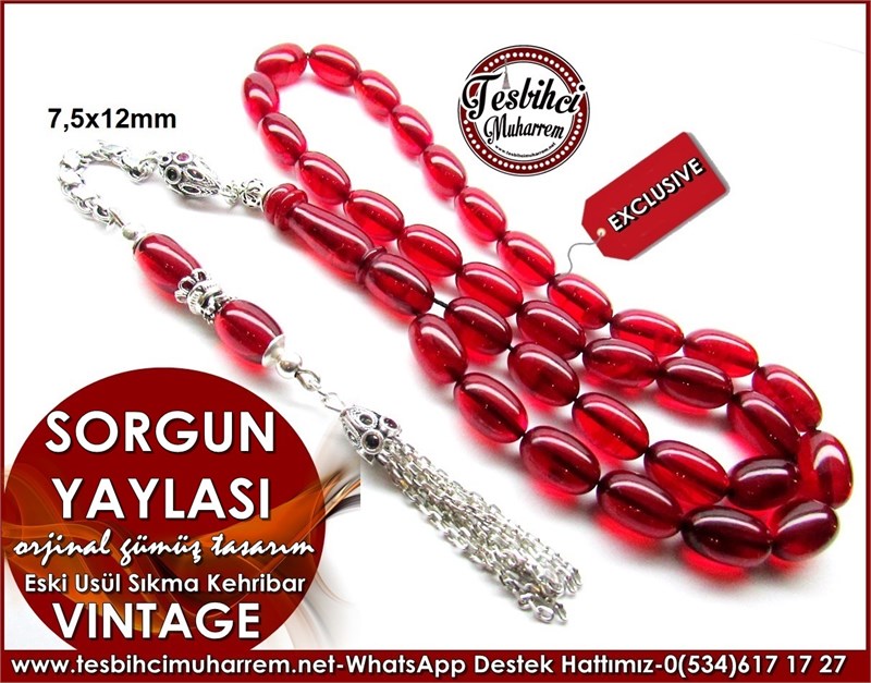 Orjinal Gümüş Tasarım Vintage Sıkma Kehribar Tesbih Sorgun Yaylası
