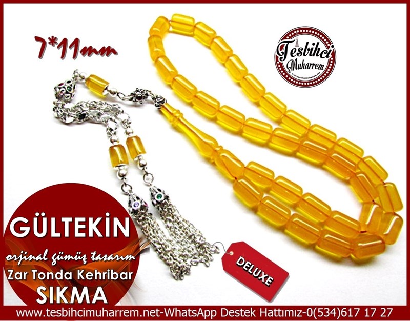 Orjinal Gümüş Tasarım Zar Tonda Sıkma Kehribar Tesbih Gültekin