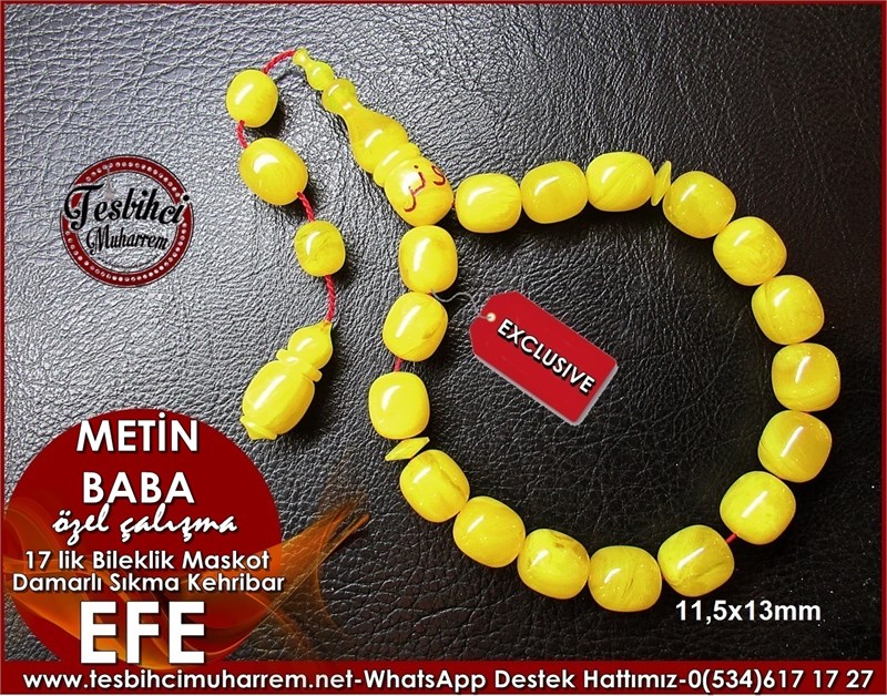 Özel Çalışma 17 lik Maskot Efe Sıkma Kehribar Tesbih Metin Baba 