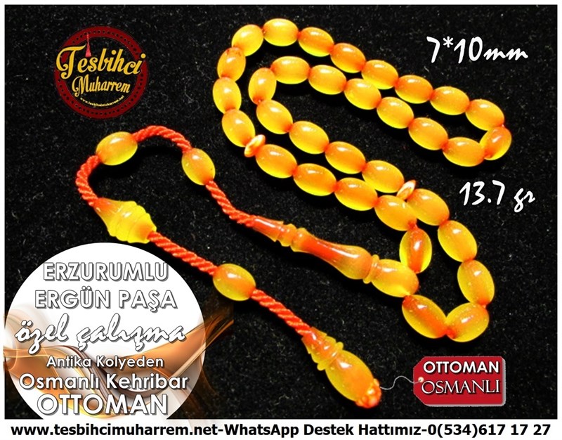 Özel Çalışma Buğulu Antika Kolyeden Osmanlı Sıkma Kehribar Tesbih Erzurumlu Ergün Paşa