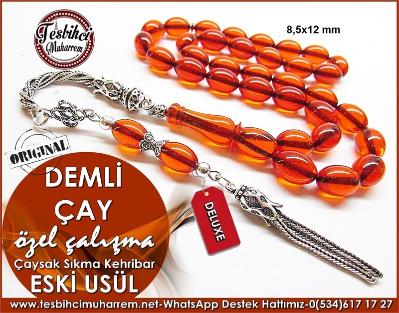 Özel Çalışma Çaysak Eski Usül Sıkma Kehribar Tesbih Demli Çay 