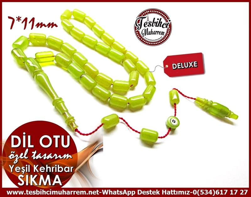 Özel Çalışma Damarlı Yeşil Sıkma Kehribar Tesbih Dil Otu