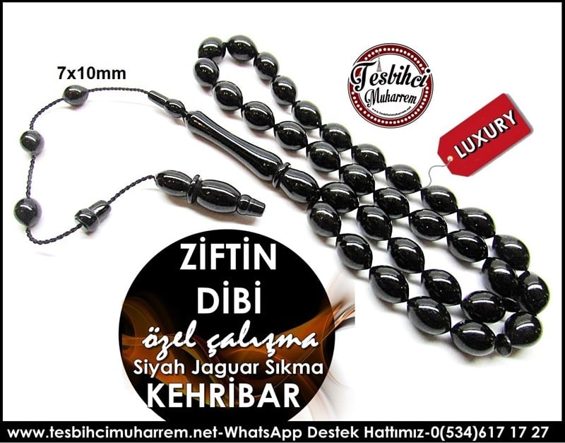 Özel Çalışma Eski Alman Objeden Siyah Sıkma Kehribar Tesbih Ziftin Dibi