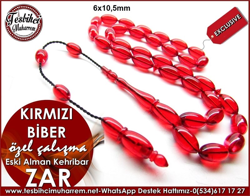 Özel Çalışma Eski Alman Zar Kehribar Tesbih Kırmızı Biber