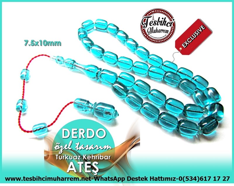 Özel Çalışma Kapsül Kesim Turkuaz Ateş Kehribar Tesbih Derdo