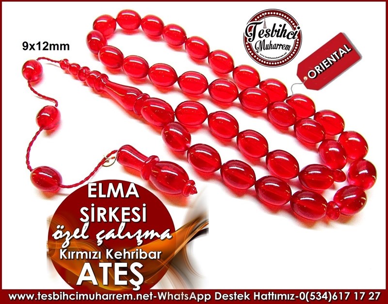 Özel Çalışma Kırmızı Beyzi Model Ateş Kehribar Tesbih Elma Sirkesi