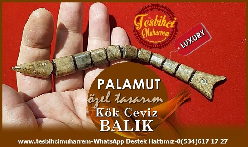 Özel Çalışma Kök Ceviz Ağacından Kahve Balık Zaza Tesbih Palamut