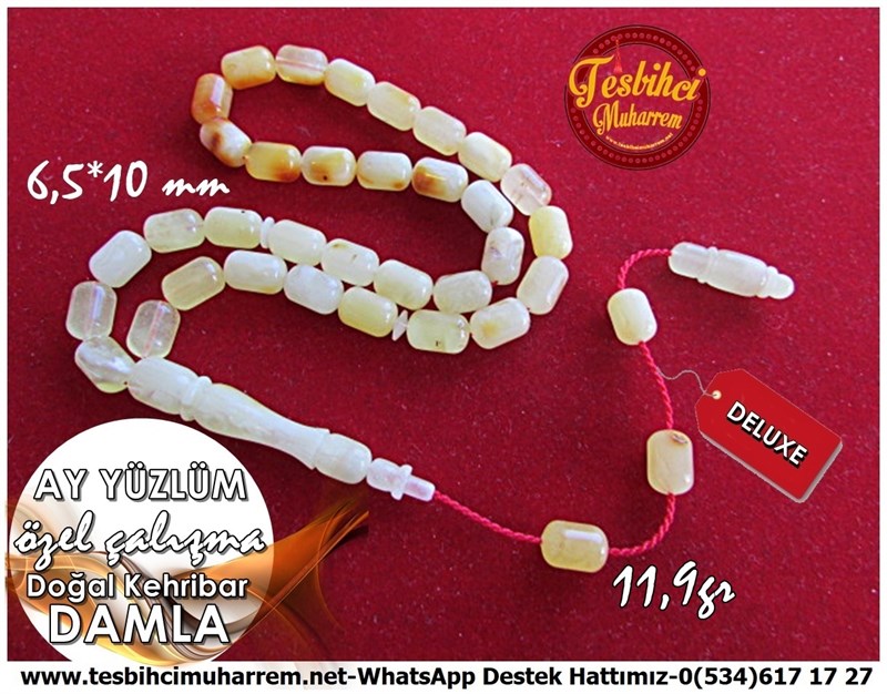 Özel Çalışma Naturel Damla Kehribar Tesbih Ay Yüzlüm