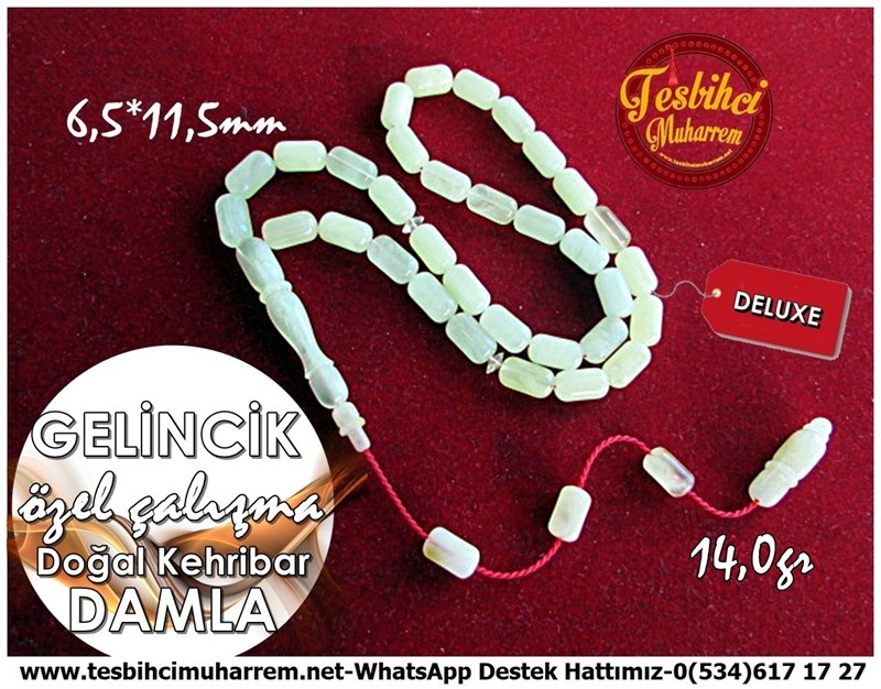 Özel Çalışma Naturel Damla Kehribar Tesbih Gelincik