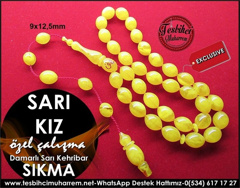 Özel Çalışma Sarı Damarlı Sıkma Kehribar Tesbih Sarı Kız